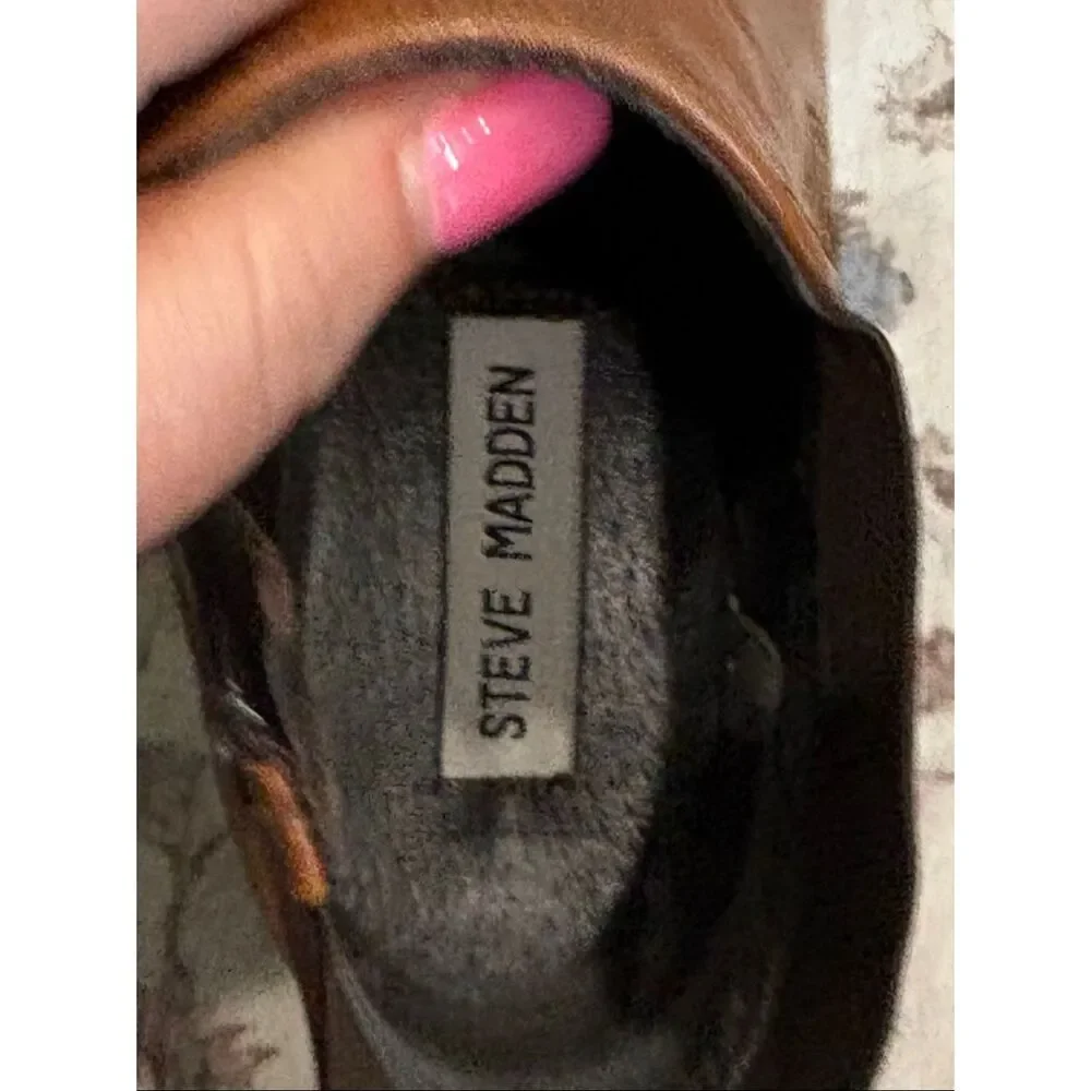 Steve Madden Womens Boots Rozamare Ankle Booties Leather Zip Block Brown Size 8 - Picture 3 of 9